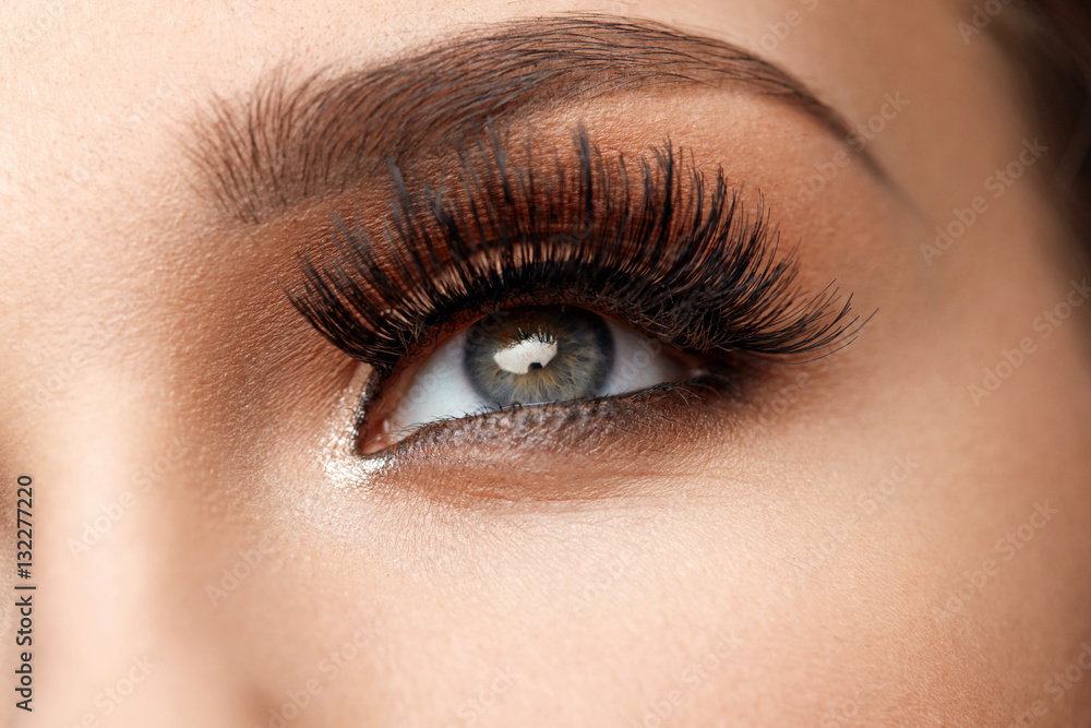 Long Black Eyelashes. Closeup Beautiful Female Eye With Makeup Long Black Eyelashes. Closeup Beautiful Female Eye With Makeup