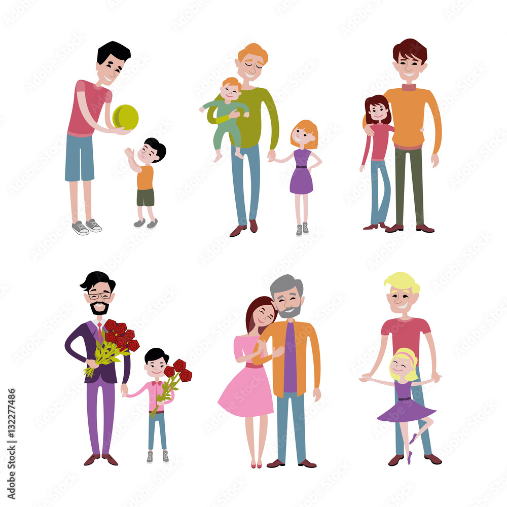 Father and kids together character vector.