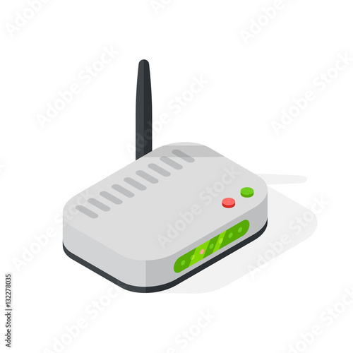 Isometric wi-fi modem router illustration isolated on white.