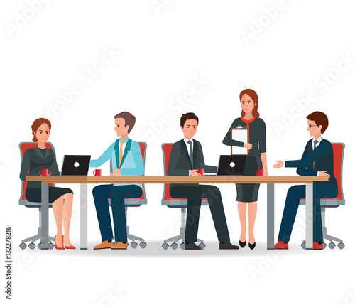 Business people meeting at a big conference desk.