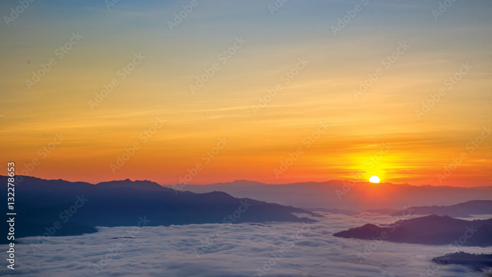 Beautiful sunrise in the morning on Viewpoint, Changmai , Thailand