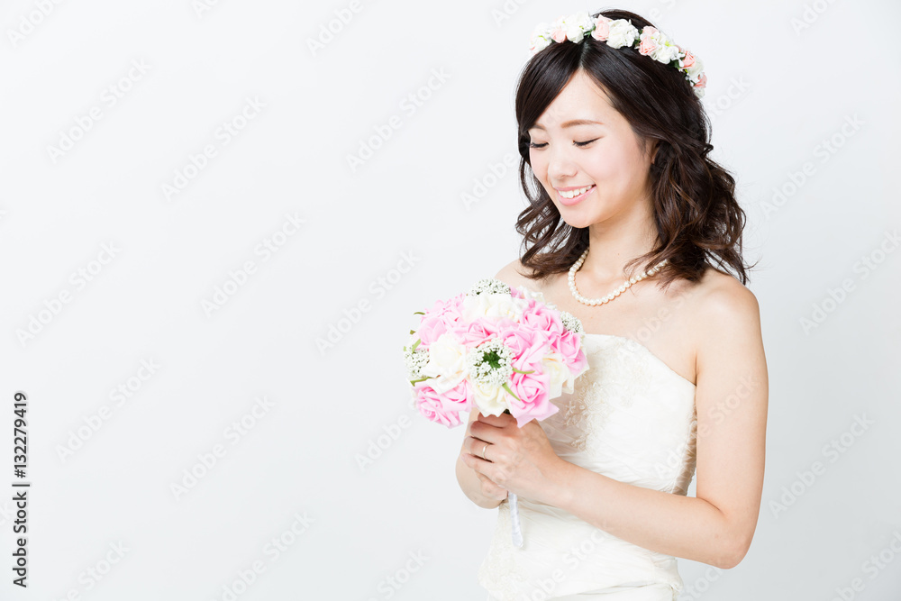 attractive asian woman wedding image on white background attractive asian woman wedding image on white background