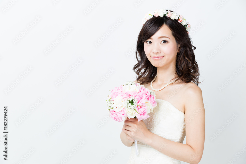 attractive asian woman wedding image on white background attractive asian woman wedding image on white background