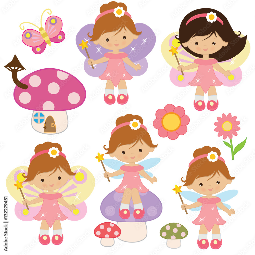 Cute little garden fairy vector cartoon illustration