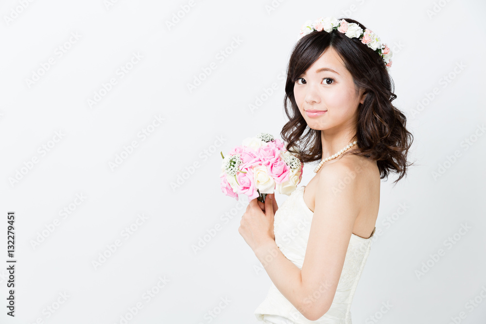attractive asian woman wedding image on white background attractive asian woman wedding image on white background