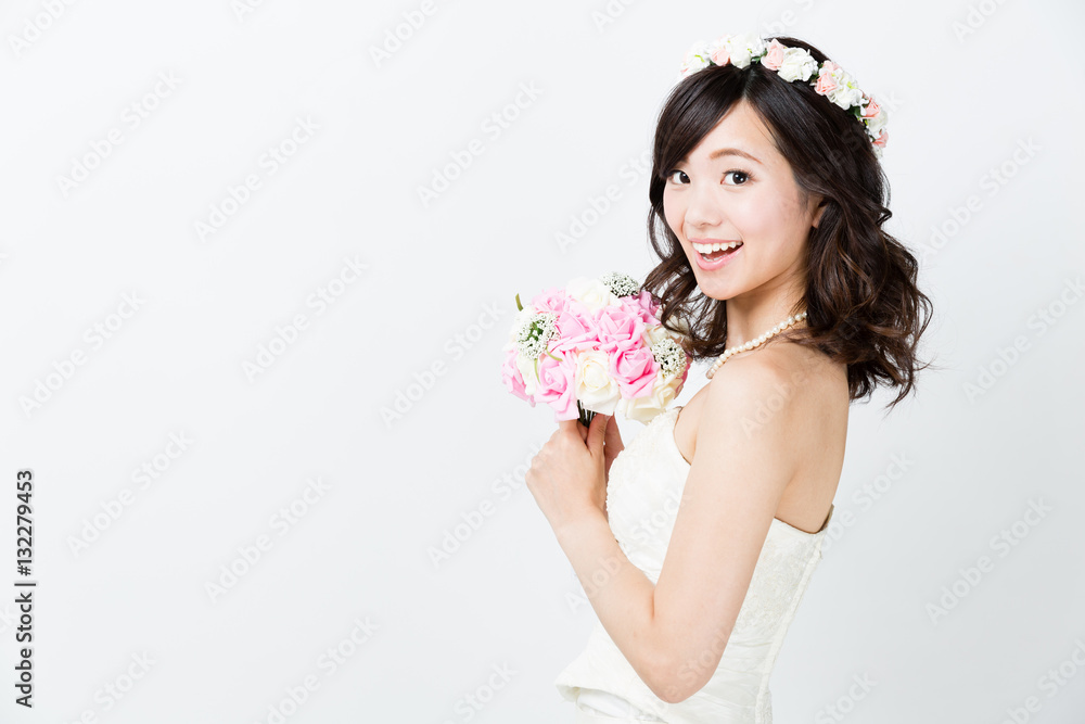 attractive asian woman wedding image on white background attractive asian woman wedding image on white background
