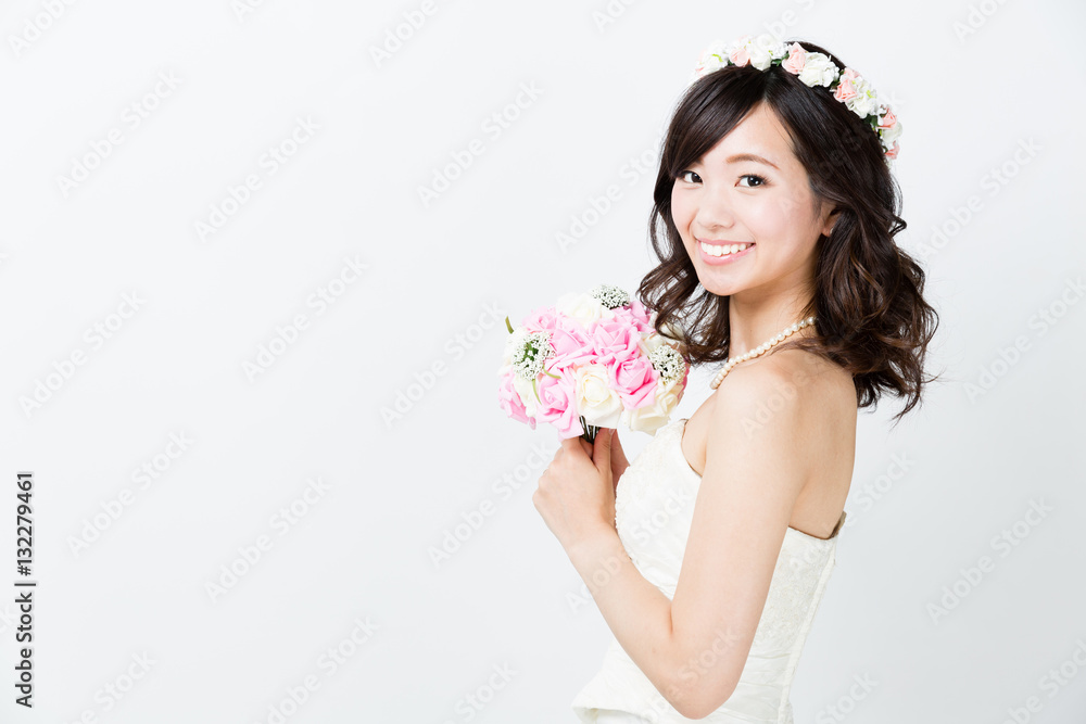 attractive asian woman wedding image on white background attractive asian woman wedding image on white background