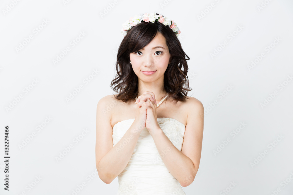 attractive asian woman wedding image on white background attractive asian woman wedding image on white background