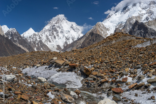 K2 mountain with snow on top and Baltoro glacier, K2 trek, Pakis photo