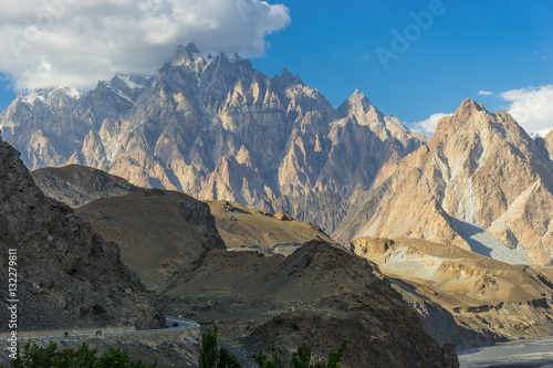 Karakorum highway toward to Passu cathedral peak, Hunza, Pakista photo