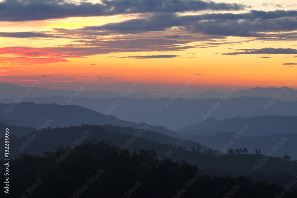 Beautiful scenery during time the sunset and cordillera alternating layers of Doi Pha Phung at Nan province,Thailand is a very popular for photographers and tourists. Attractions and natural Concept