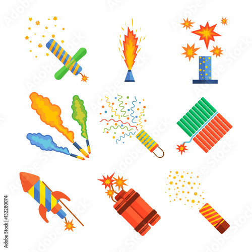 Pyrotechnics and fireworks vector.