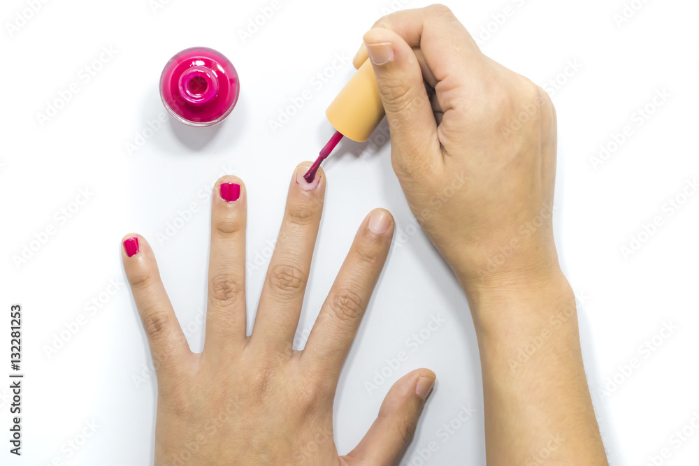Fingernail painting for make up on white background. Fingernail painting for make up on white background.