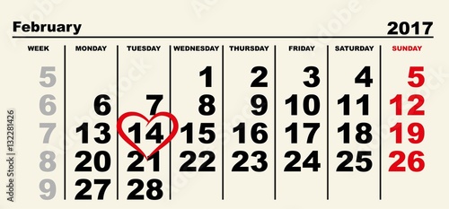 February 14 Valentines Day Calendar