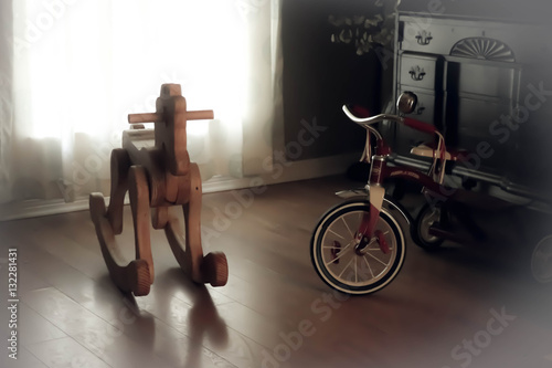 Canvas Print Rocking Horse and Radio Flyer tricycle