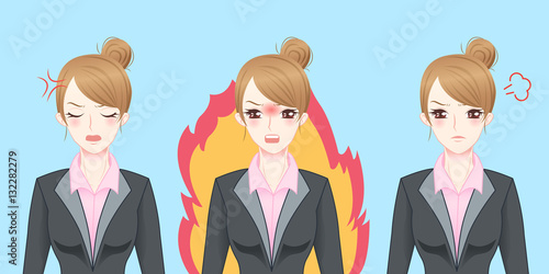 cartoon business woman feel angry
