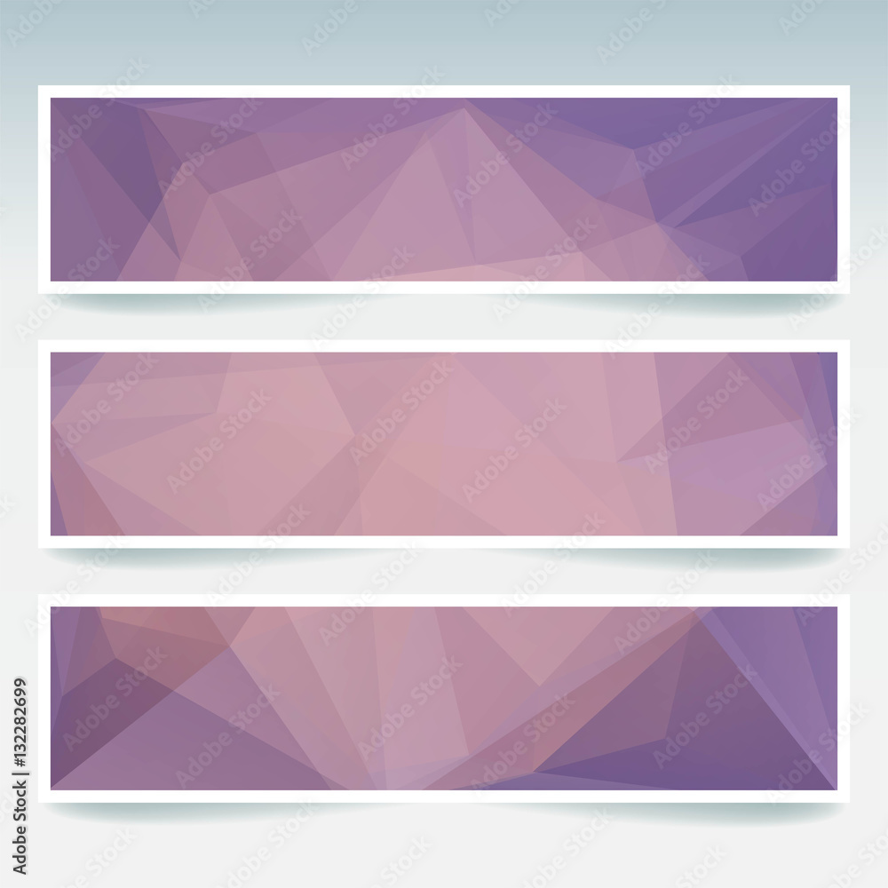 Vector banners set with polygonal abstract pink, orange triangles. Abstract polygonal low poly banners. Vector banners set with polygonal abstract pink, orange triangles. Abstract polygonal low poly banners.