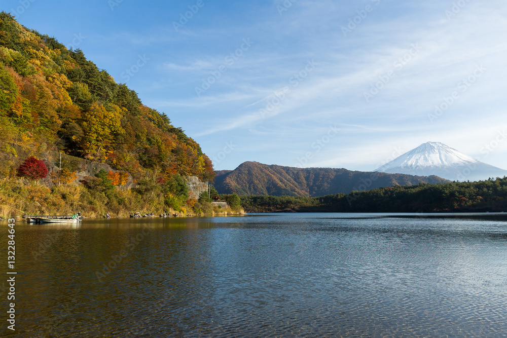 Mount Fuji and lake at autumn