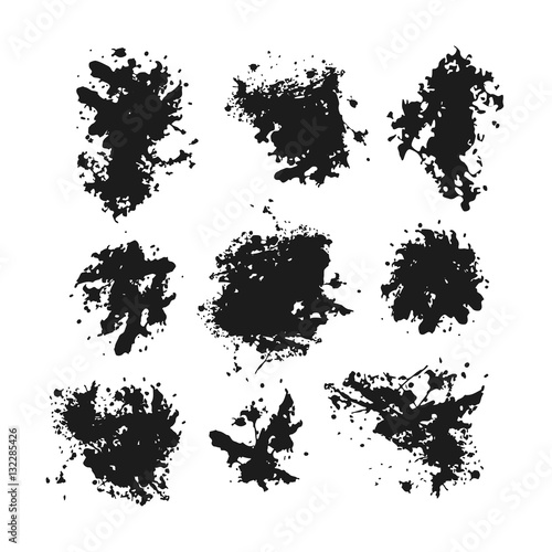 Set of black blots and ink splashes