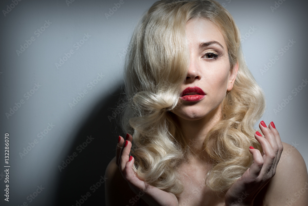 Fototapeta premium Beautiful girl with hair the evening