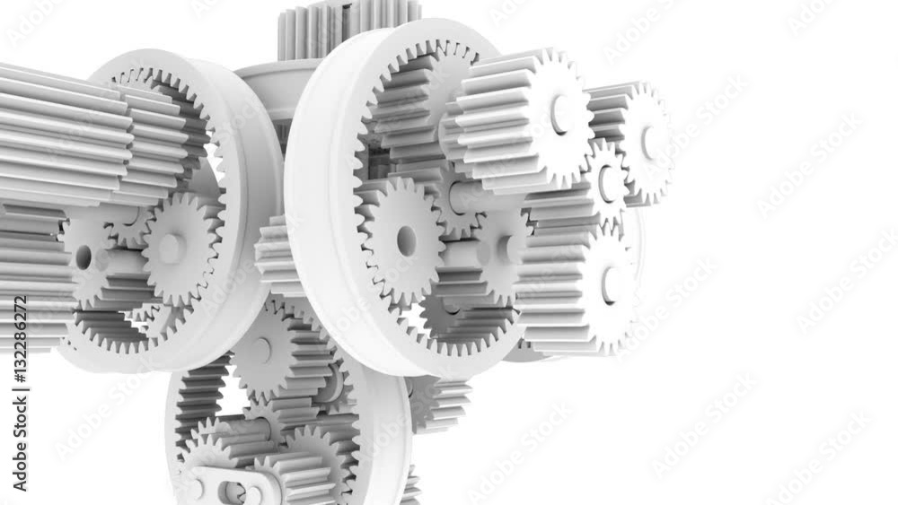 White gears rotation. Full HD 3d render Stock Video | Adobe Stock