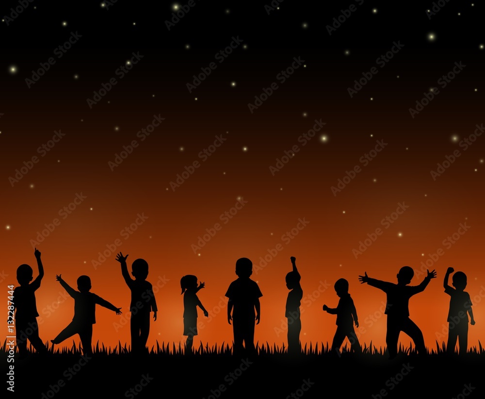 Obraz premium Children silhouette on the night background