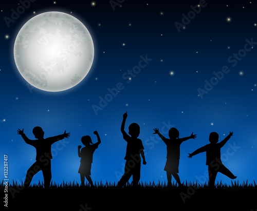 Children silhouette on the night background