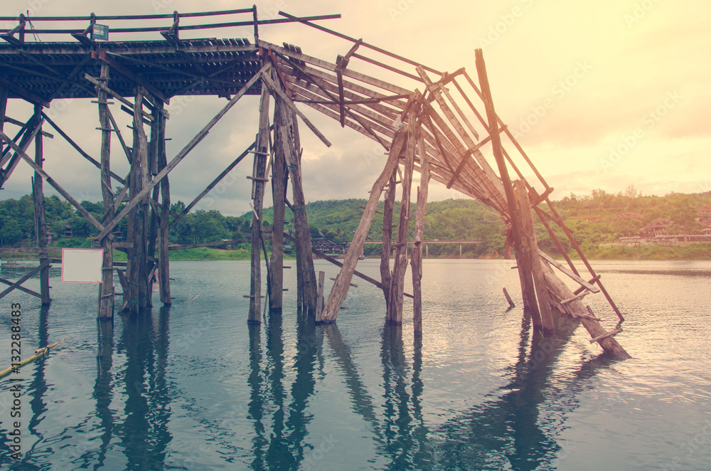 Longest  wooden bridge it broken in Thailand