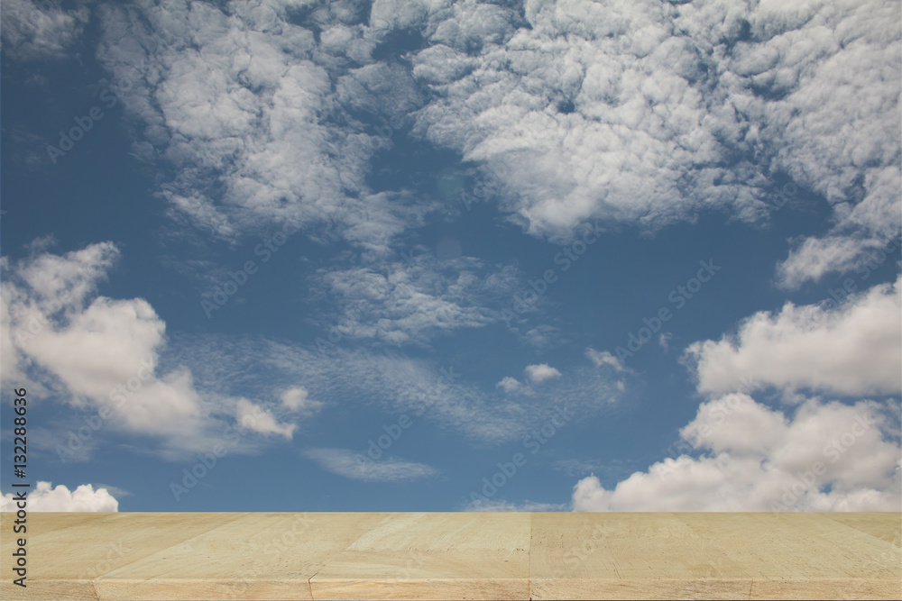 Wooden board with Blue sky background with cloudy. Wooden board with Blue sky background with cloudy.