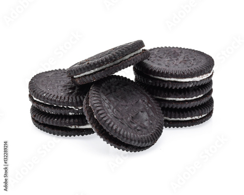 Chocolate cookies with cream filling isolated on white backgroun