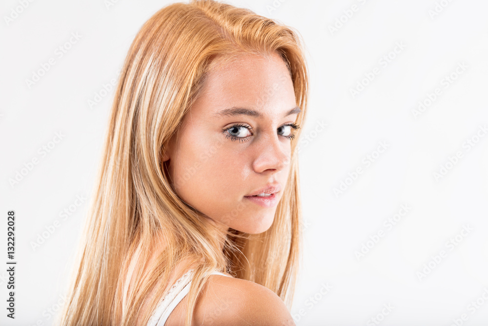 sweet blonde girl portrait on white sweet blonde girl portrait on white