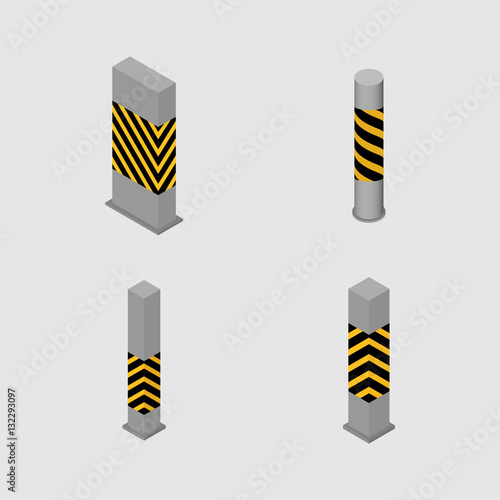 Set of concrete columns and pillars, vector illustration.