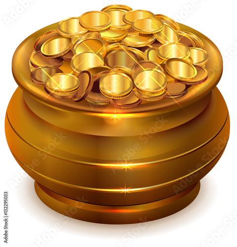 Full ceramic pot with gold coins
