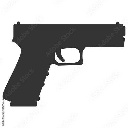 Pistol handgun silhouette security and military weapon. Metal pistol gun. Criminal and police firearm vector illustration.