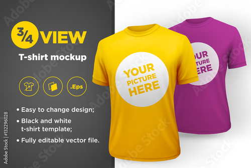 Men's white and black t-shirt with short sleeve mockup. Front view
