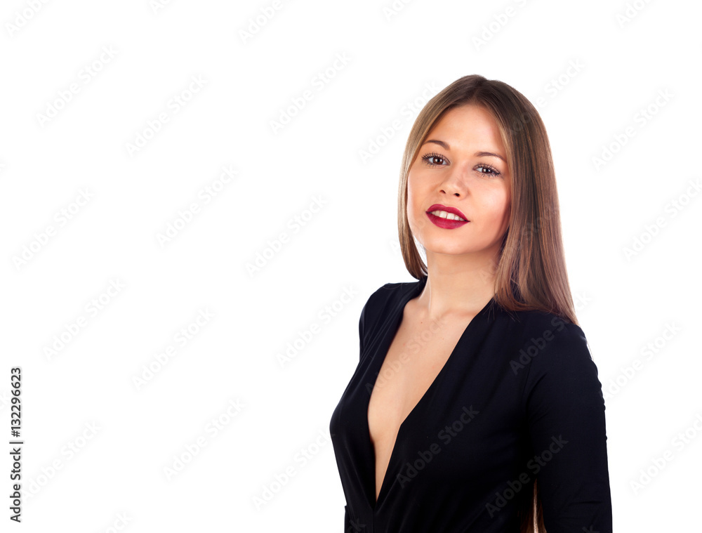 Stylish girl dressed in black with red lips Stylish girl dressed in black with red lips