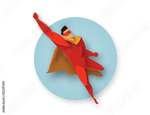 Illustration of flying superhero, business power icon