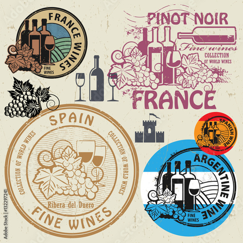 Wine stamps or symbols set