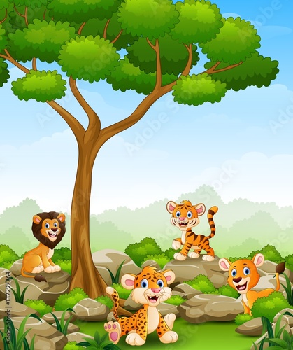 Fototapeta Naklejka Na Ścianę i Meble -  Wild animals cartoon in the jungle