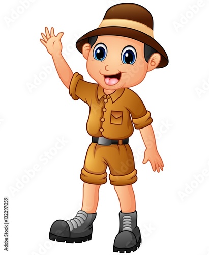 Cartoon zoo keeper man waving hand