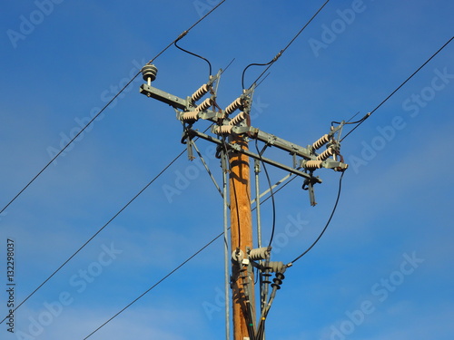High voltage electricity pole with cables
