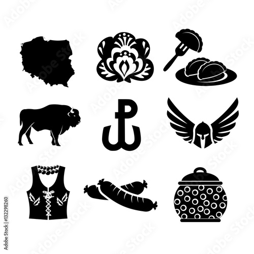 National symbols of Poland - vector icon set