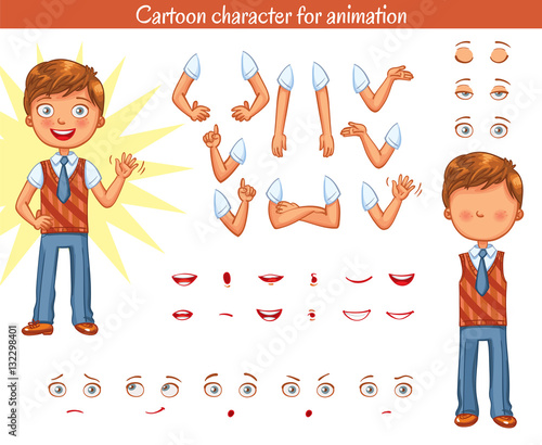 Schoolboy. Parts of body template for design work and animation