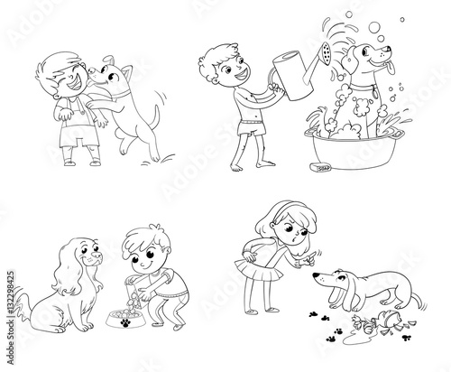 Dog training. Funny cartoon character