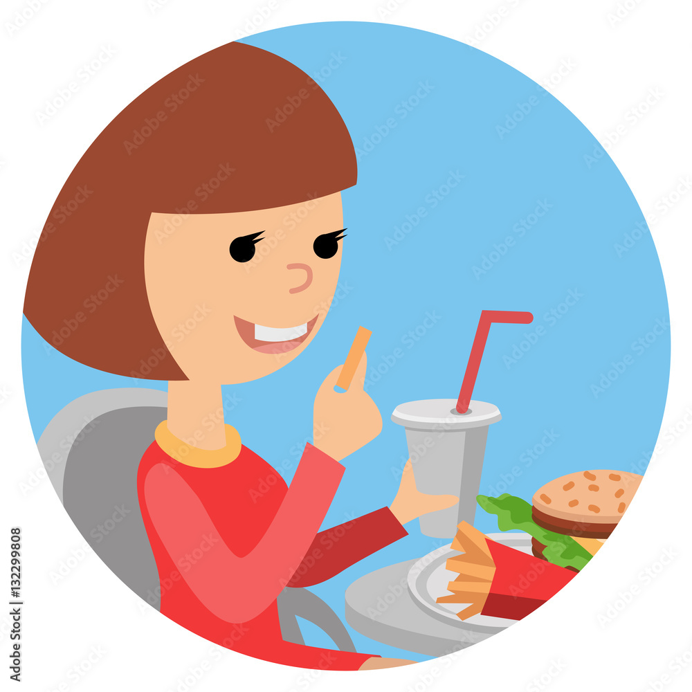 Girl with fast food in his hands. Girl with fast food in his hands.