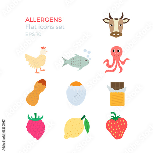 Allergens flat design icons set
