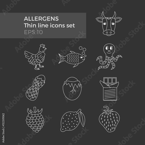 Allergens thin line icons set