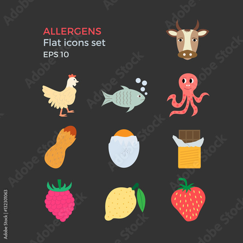 Allergens flat design icons set