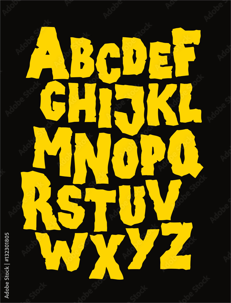 Hand drawn stone grunge font. Editable vector alphabet