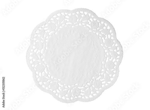 Lacy white paper napkin isolated on white background
